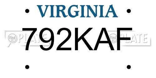 792KAF Virginia License Plate