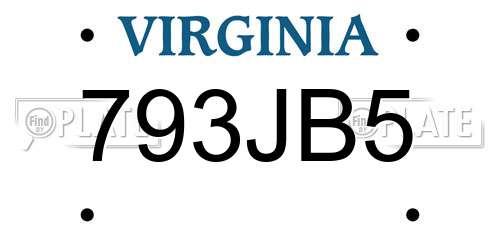 793JB5 Virginia License Plate