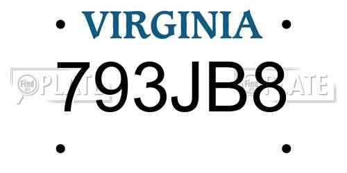 793JB8 Virginia License Plate
