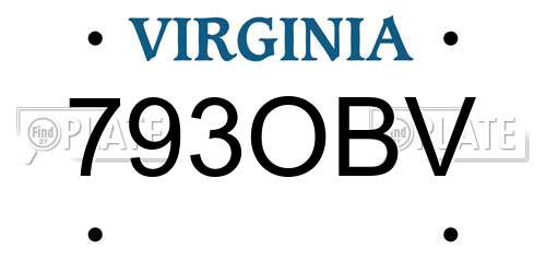 793OBV Virginia License Plate