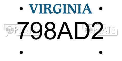 798AD2 Virginia License Plate