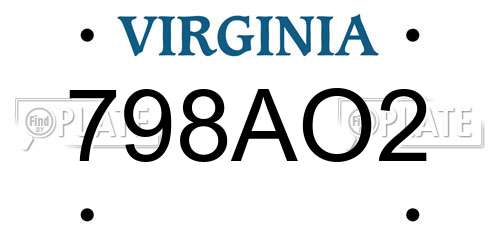 798AO2 Virginia License Plate