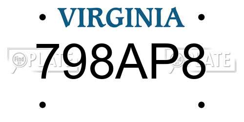 798AP8 Virginia License Plate