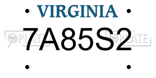 7A85S2 Virginia License Plate
