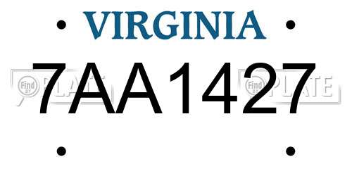 7AA1427 Virginia License Plate