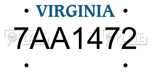 7AA1472 Virginia License Plate