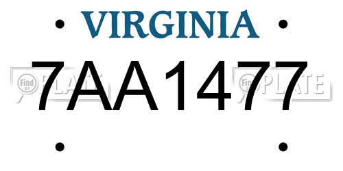 7AA1477 Virginia License Plate
