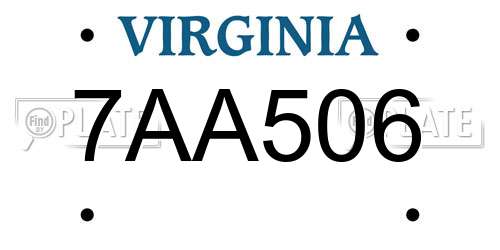7AA506 Virginia License Plate