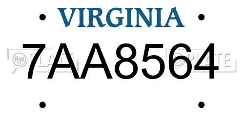 7AA8564 Virginia License Plate