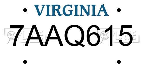 7AAQ615 Virginia License Plate