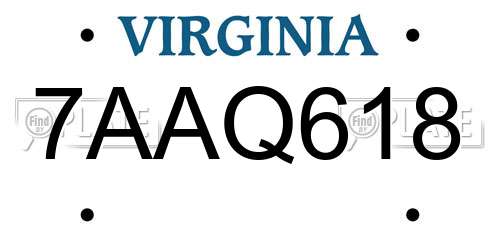 7AAQ618 Virginia License Plate