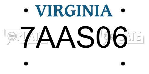 7AAS06 Virginia License Plate