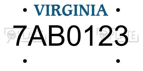 7AB0123 Virginia License Plate