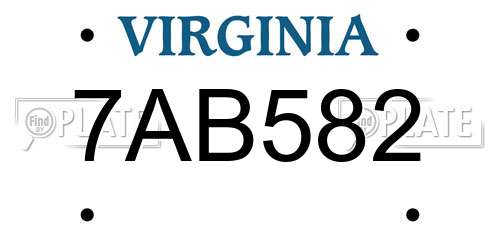 7AB582 Virginia License Plate