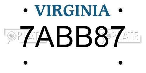 7ABB87 Virginia License Plate