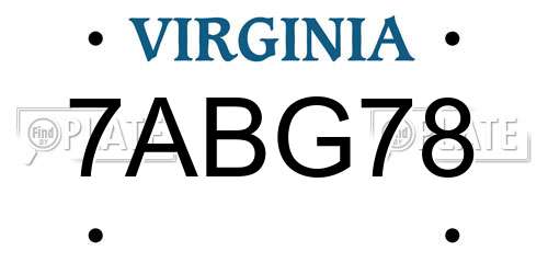 7ABG78 Virginia License Plate