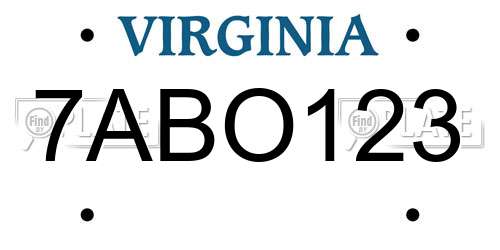 7ABO123 Virginia License Plate