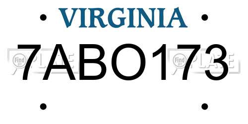 7ABO173 Virginia License Plate