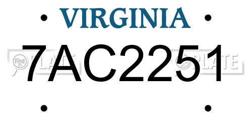 7AC2251 Virginia License Plate