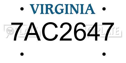 7AC2647 Virginia License Plate