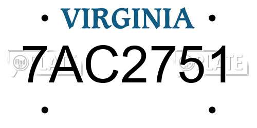 7AC2751 Virginia License Plate