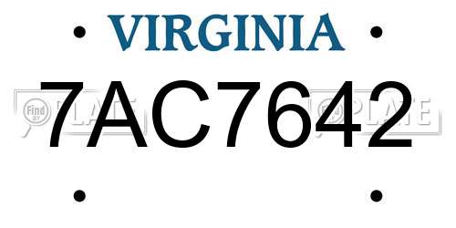 7AC7642 Virginia License Plate