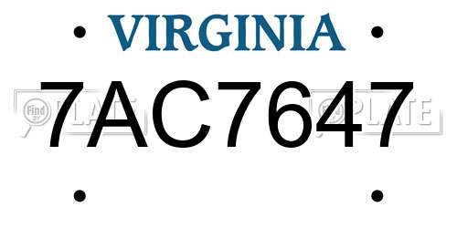 7AC7647 Virginia License Plate