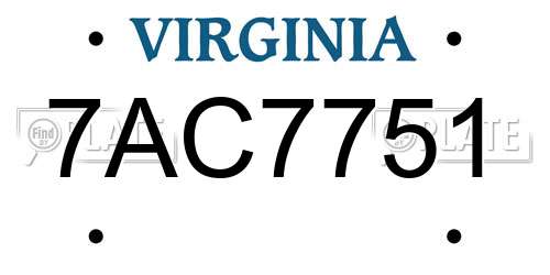 7AC7751 Virginia License Plate