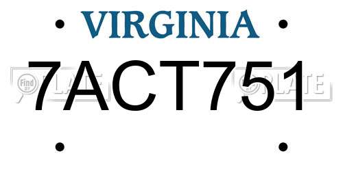 7ACT751 Virginia License Plate