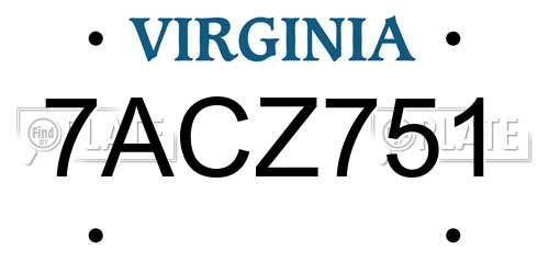 7ACZ751 Virginia License Plate