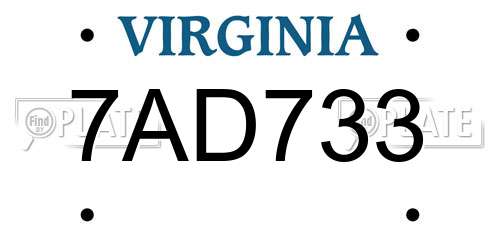 7AD733 Virginia License Plate