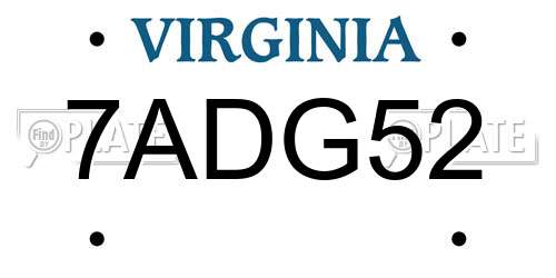 7ADG52 Virginia License Plate