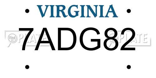 7ADG82 Virginia License Plate