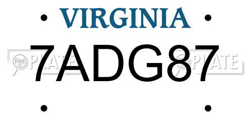 7ADG87 Virginia License Plate