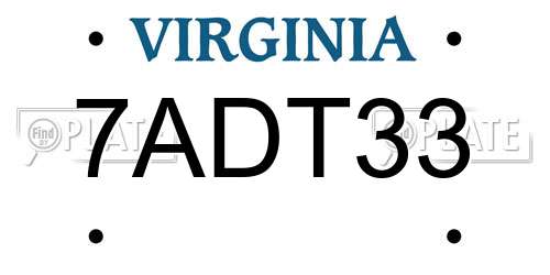 7ADT33 Virginia License Plate