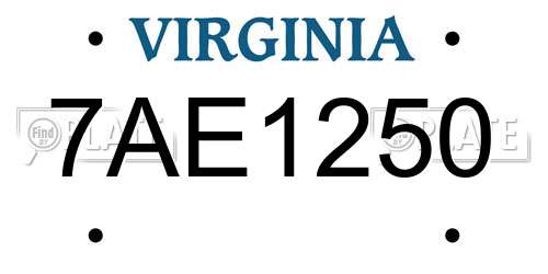 7AE1250 Virginia License Plate