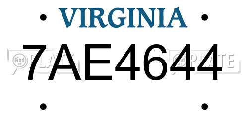 7AE4644 Virginia License Plate