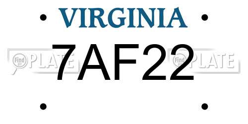 7AF22 Virginia License Plate