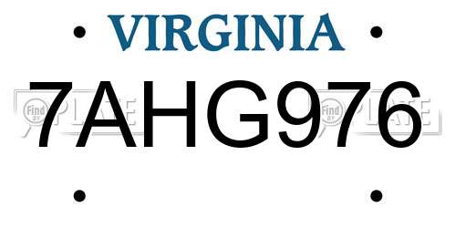 7AHG976 Virginia License Plate