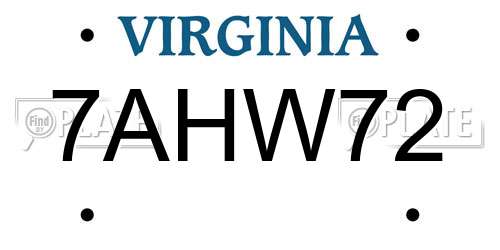 7AHW72 Virginia License Plate