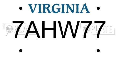 7AHW77 Virginia License Plate