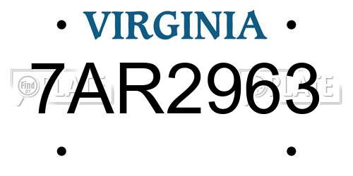 7AR2963 Virginia License Plate
