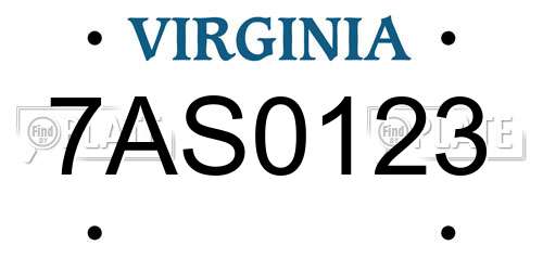 7AS0123 Virginia License Plate