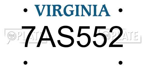 7AS552 Virginia License Plate