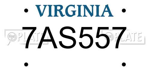 7AS557 Virginia License Plate