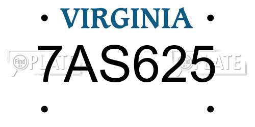 7AS625 Virginia License Plate