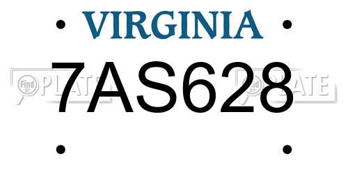 7AS628 Virginia License Plate