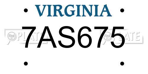 7AS675 Virginia License Plate