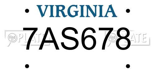 7AS678 Virginia License Plate