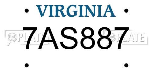 7AS887 Virginia License Plate
